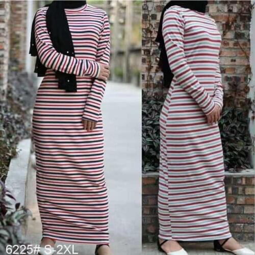 Adult Muslim Inside Abaya Arab striped stitching full length Jilbab Dubai Muslims robes plus size Dress Islamic dress F1329