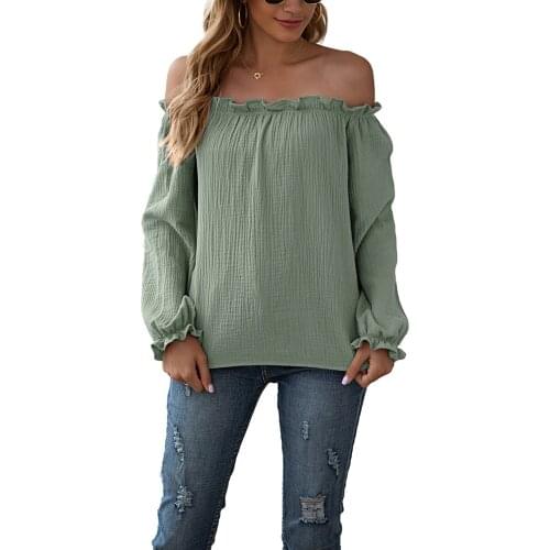 2021 Women T-Shirts Sexy And Club Fashion Female Long Sleeve Off Shoulder Solid Color Lady Tshirt Autumn Basic Tees M6174