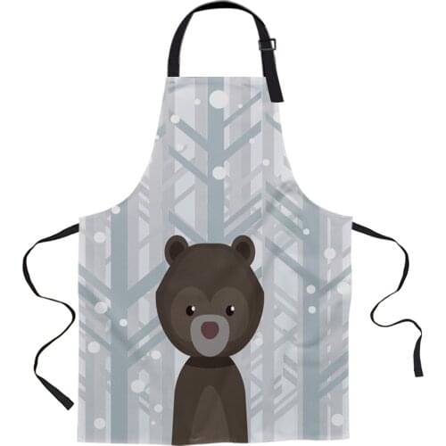 Winter Snowing Forest Bear Cartoon Aprons for Women Men Kid Cooking Baking Apron Kitchen Utility Equipment Accessories