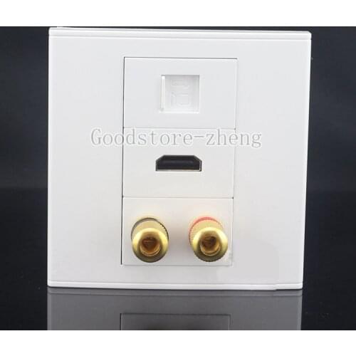1 Speaker 2 Binding Banana Post + HDMI + RJ45 Cat5e LAN Audio Wall Face Plate
