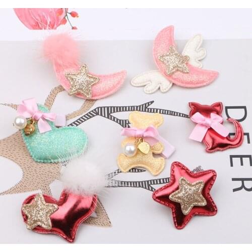 2Pcs Moon Star Shape Padded Patches Garment Appliques BB Clips Ornament Decoration DIY Apparel Wedding Christmas Decorations