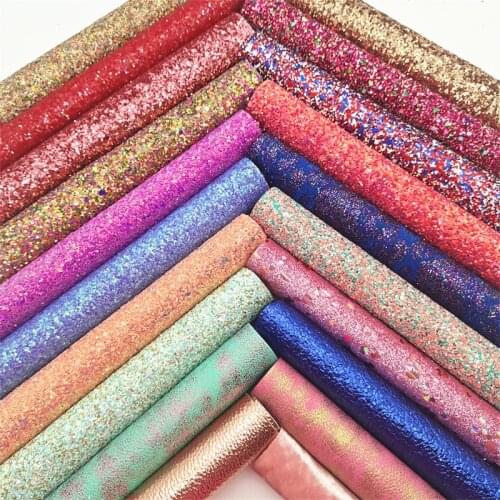 20PCS Mixed Chunky Glitter Faux Vinyl Fabric Metallic Synthetic Leather Velvet Fabric For Earrings Bows DIY 21X29CM GM3509
