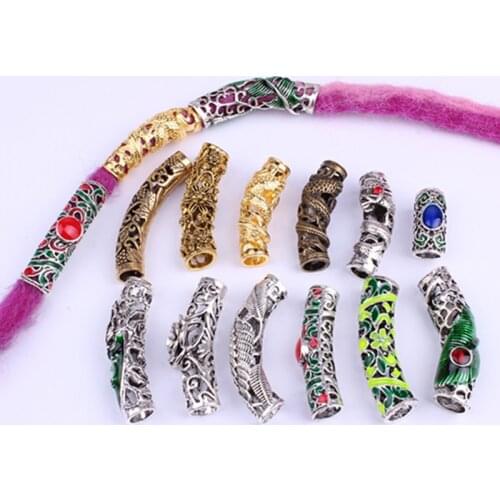 3 Pcs/set Hollow Long Pendant Hair Braid Dreadlock Copper Large Hole Beads Wig Jewelry Reggae Braid Decoration Hair Ring