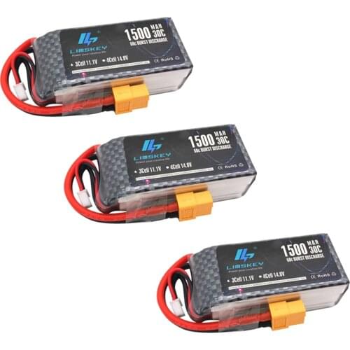 3pcs Limskey 3S LiPo Battery 11.1V 1500Mah 3S 30C MAX 60C XT60 Plug For RC Car Airplane boats Helicopter Part For WLtoys V950