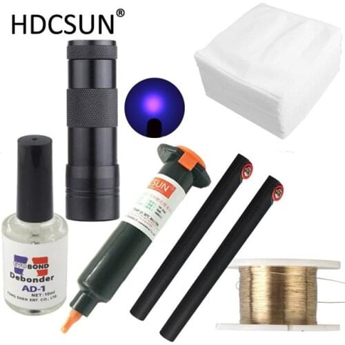 6 in1 LOCA tp-2500 UV Glue 5ml +UV curing light+Uv Glue Remover 20g +Cutting Wire 50m+clothes For LCD Touch Screen Repair