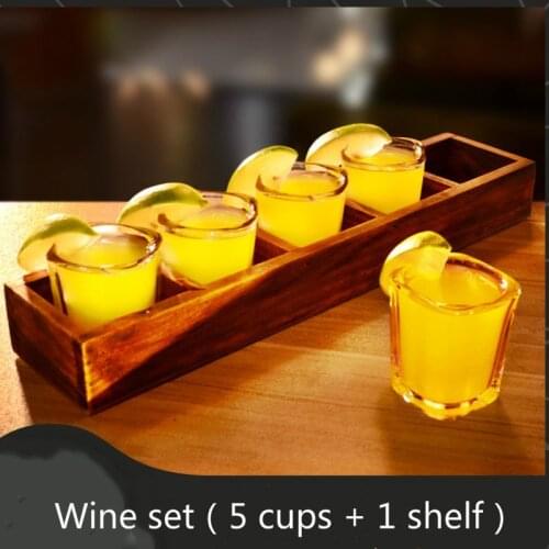 60ml 5pcs Square Shot Glass Bar Set Vodka Cocktail Shochu Wine Set Imitation Wood Wine Shelf Five Wine Glass Cup Bar Drinkware