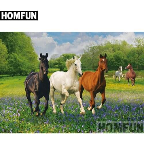 HOMFUN Full Square/Round Drill 5D DIY Diamond Painting "Animal horse" Embroidery Cross Stitch 5D Home Decor Gift A03943