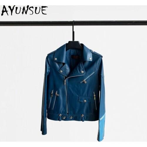 AYUNSUE Fashion 2021 Genuine Leather Jacket Women Short Motorcycle Sheepskin Coat Female Spring Autumn Clothes Mujer Chaqueta 89