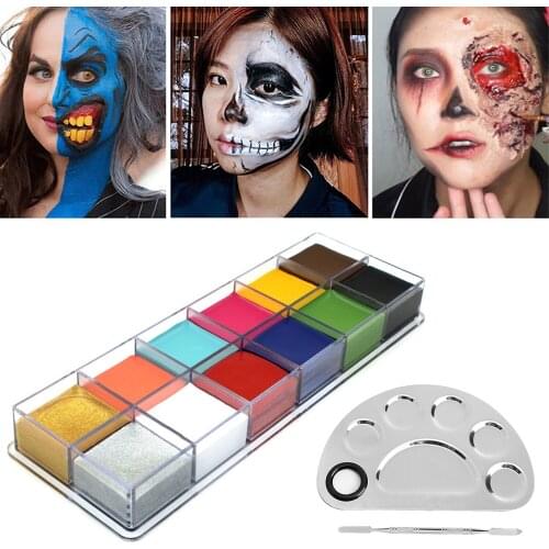 Besegad 12-Color Body Face Oil Art Painting Paint with Palette Dual-ended Spatula Tool for Halloween Theatre Party Makeup