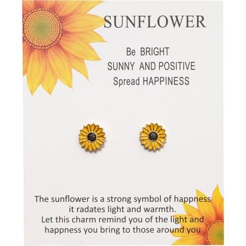 Bohemian Enamel Sunflower Stud Earrings Sunny Heart Love Friendship Daisy earings Jewelry Card Gift