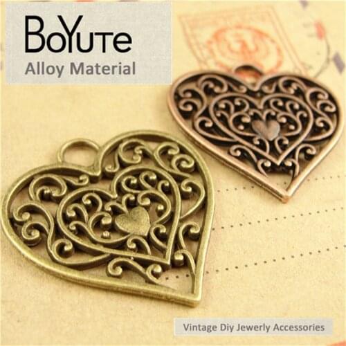 BoYuTe (50 Pieces/Lot) 28*29MM 2 Colors Vintage Style Heart Figure Charms Zinc Alloy Hollow Heart Charms for Jewelry Making