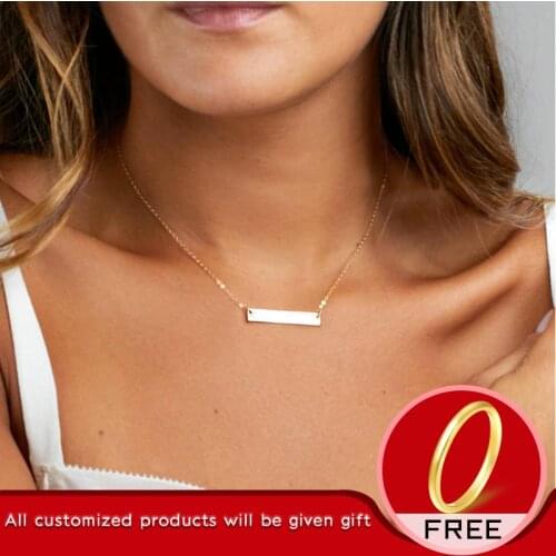 Four Sides Engraving Custom Necklace Square Custom Name Necklace Stainless Steel Pendant Necklace Women/Men Custom Gift Pendant