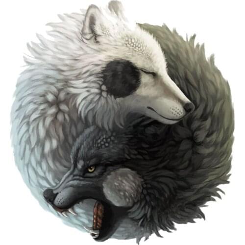 Dawasaru Personality Yin Yang Wolf Car Sticker Waterproof Decal Laptop Suitcase Truck Motorcycle Auto Accessories PVC,13cm*12cm