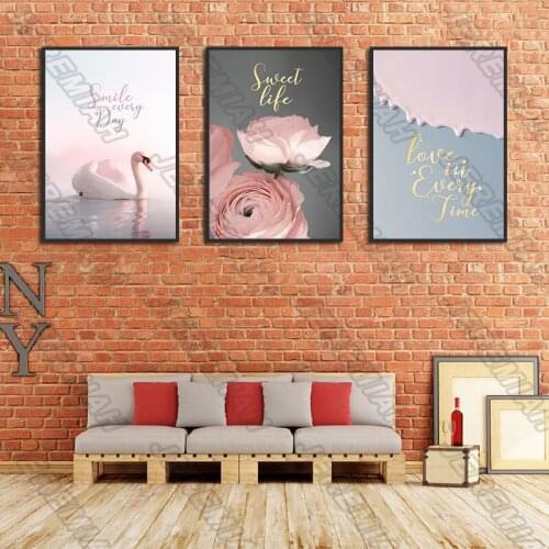 Decorative Poster White Swan and Rose Waterproof Ink Print Art Modern Home Wall Sticker