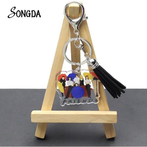 New Friends TV Show Pendant Acrylic Keychain Holder Tassel Keyrings Cartoon Character Double Sided Key Chain Jewelry Accessories
