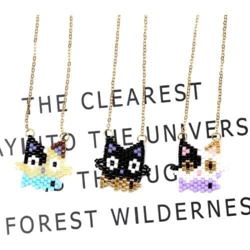 FAIRYWOO New 3 Styles Animal Pendant Necklace For Women 2019 Fashion Cute Cat Jewelry Gold Chains Handmade Necklace Glass Beads
