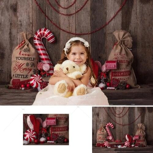 Merry Christmas Kids Portrait Newborn Photography Backdrop Rustic Brown Wood Background for Photo Studio Candy Balloons Decor