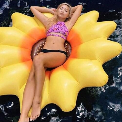 180cm Giant Sunflower Inflatable Swimming Ring Pool Float Tube Raft for Adult Kids Summer Water Party Fun Pool Toys Air Mattress