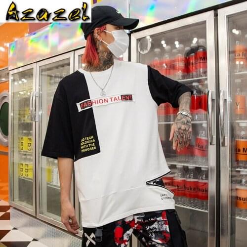 Hot Summer new Mens Short Sleeve T-Shirt Loose Hip-Hop Zipper White Black Patchwork Tide Half Sleeve Plus Size Men Clothes