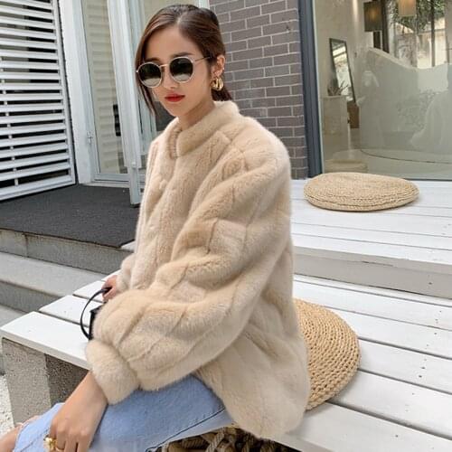 Faux fur imitation mink coat with puff sleeves for girls with thick warm luxury imitation mink coat short style