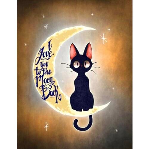 Kexinzu 5D DIY Diamond Painting -Black cat moon- Bead-Full Square Rhinestone Diamond Embroidery work Decor Home Decor Gift