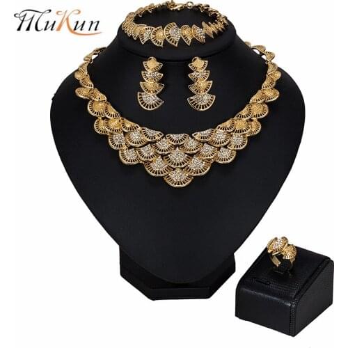 MUKUN Bridal Gift Nigerian Woman Wedding Jewelry set Brand Fashion African Beads Gold-color Jewelry Set Wholesale customer gifts