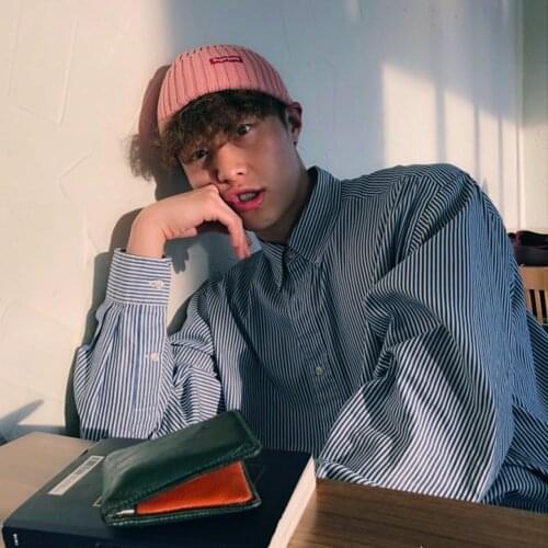 Korean ins retro classic wild vertical stripes couple long-sleeved casual shirt for men women streetweat tops