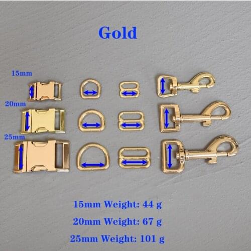 1 Set 15/20/25mm Metal Slider D Ring Release Gold Buckle For Pet Dog Collar Paracord Sewing Accessory Strong Hardware