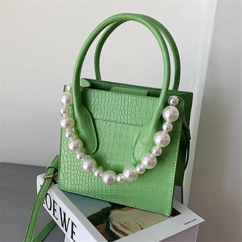 Stone Pattern Mini Pearl Tote Bag 2021 Summer New Quality PU Leather Womens Designer Handbag Square Shoulder Messenger Bag
