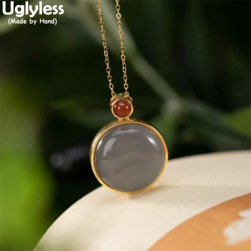Uglyless Minimalism Blank Gemstones Necklaces Women Natural Hotan Grey Lavender Jade Pendants 925 Silver Simple Fashion Jewelry