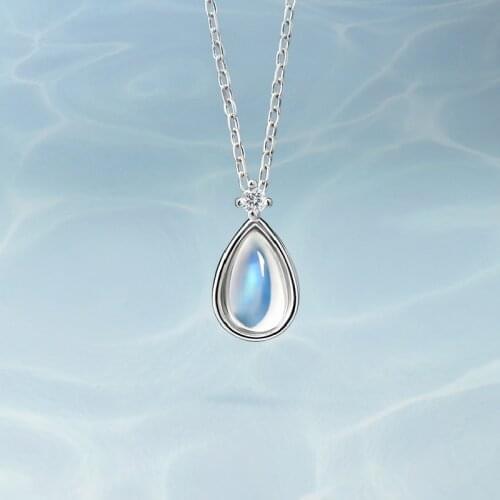 Trendy Necklace 925 Silver Jewelry with Moonstone Water Drop Shape Pendant Accessories for Women Wedding Party Gift Wholesale