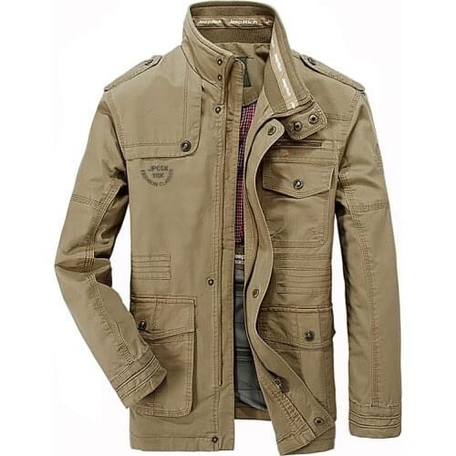 Men Cotton Stand Collar Embroidery Medium-long Autumn Jacket For Male Plus Size 4XL 7XL 7XL 9XL Brand AFS JEEP Military Jacket