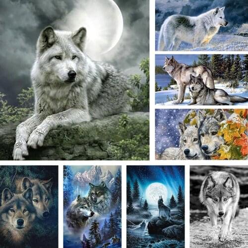 Moon And Wolf DIY Embroidery 11CT Cross Stitch Kits Craft Needlework Set Printed Canvas Cotton Thread Decoration Dropshipping