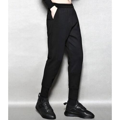 Original simple arc stitching tapered beam pants, jogging sports pants, trendy black warrior casual pants