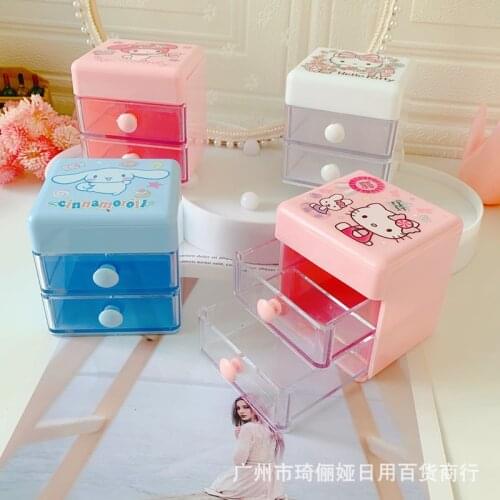 7x6cm Sanrio Hello Kitty Cartoon Double Desktop Drawer Storage Box Jewelry Ring Hairpin Flip Storage Box