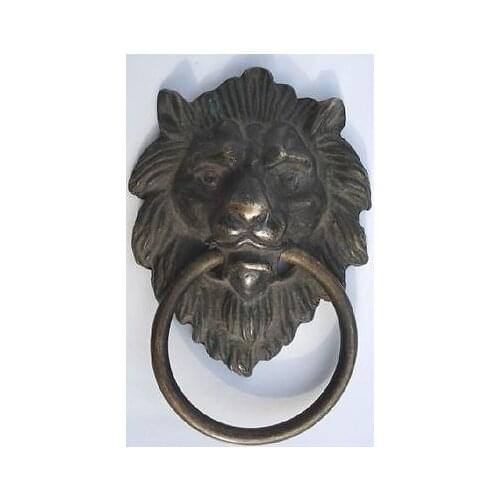 Marked Chinese BRASS Fierce Lion Head Door Knocker 4.4" Height Garden Decoration 100% real Brass BRASS