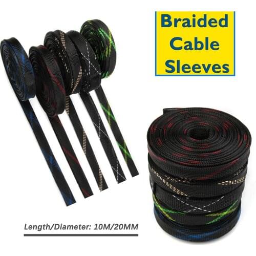 5M 10M 20mm Braided Cable Sleeve Wrap Cable Insulation Nylon Sheath Cable Sleeve PET Braided Expandable Wire Sleeving