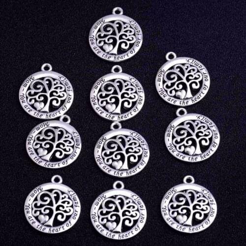 10PC Tree Of Life Mom You Are The Heart Of Our Family Charms Pendants For Necklace Bracelet Jewelry DIY Making Findings Handmade