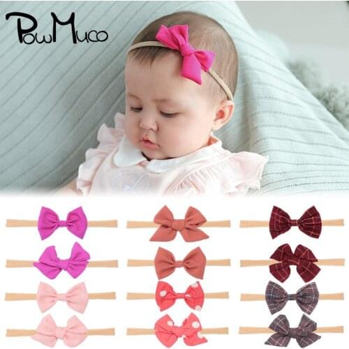 Powmuco Fashion Plaids Print Bowknot Toddler Headband Cute Striped Bows Elastic Traceless Hairband Infant Headwear Photo Props