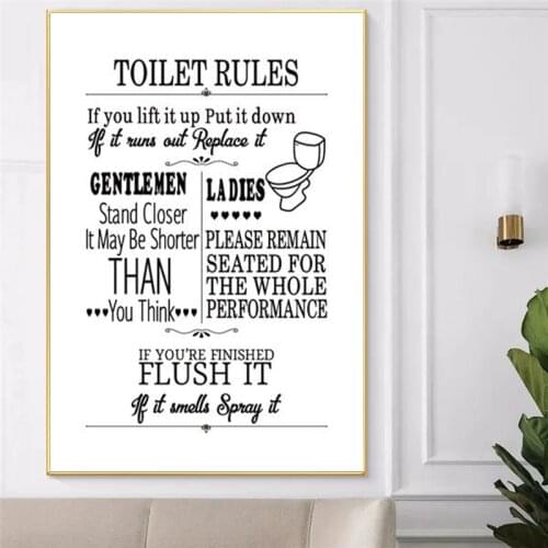 Toilet Rules Wall Art Canvas Painting Modern Funny Bathroom Rules Sign Poster Prints Toilet Humour Picture Bathroom Home Decor