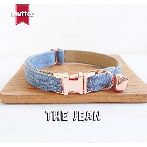 MUTTCO retail with rose gold high quality metal buckle collar for cat THE JEAN design cat collar 2 sizes UCC035M