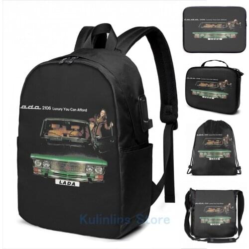 Funny Graphic print LADA 2106 USB Charge Backpack men School bags Women bag Travel laptop bag