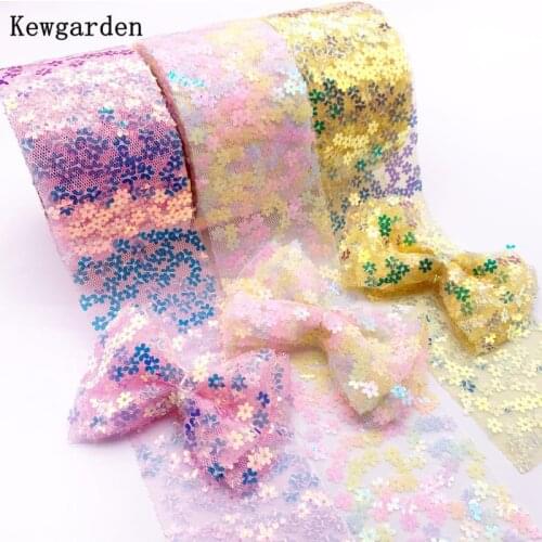 Kewgarden Plum blossom Laser Hanging Sequins Tulle Voile Ribbon 6cm Handmade Tape DIY Hair Bow Accessories 10 Yards