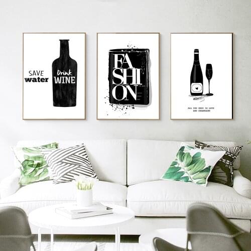 Self-adhesive Wall Sticker Wine Fashion Poster Black Minimalist Bottle Nordic Style Wall Art Wall Painting Home Decoration