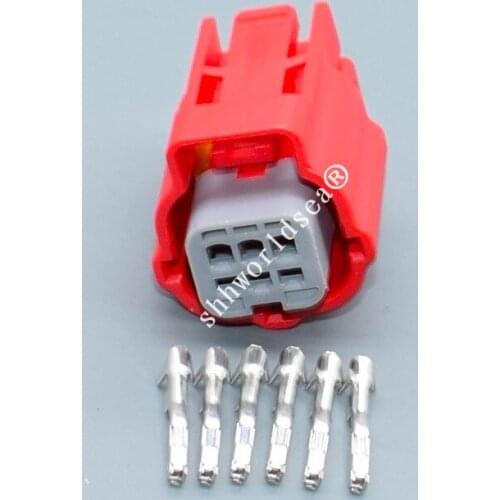 Shhworldse 6 Pin Way Auto Waterproof Wire Harness Connector Red Electrical 0.6MM Female Socket Plug With Terminals