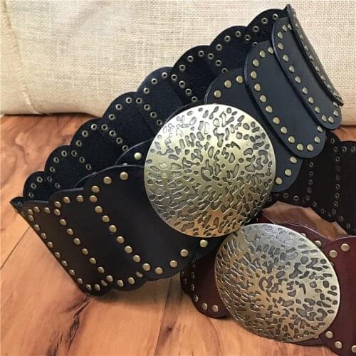 Genuine Leather Wide Belts For Women Belts Cummerbunds Ceinture Femme Cinto Feminino Ladies Punk Rivet Cowgirl Belt WBT0075