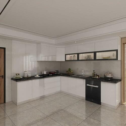 Modern White Furniture Kitchen Cabinet Designs with Glass Doors