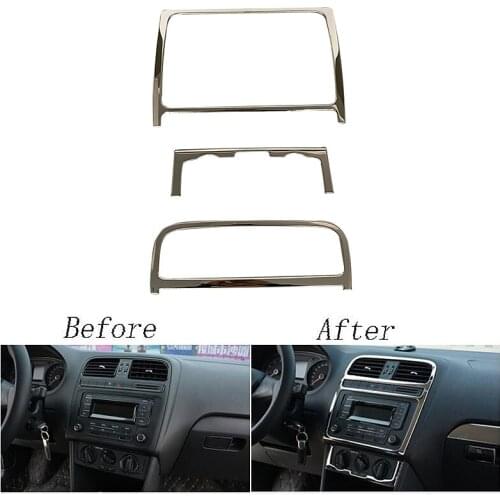Car Styling for POLO Interior Sticker Chrome Air Conditioning CD Control Panel Auto Air Outlet Decoration Cover Trim