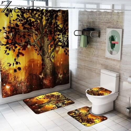 Zeegle Maples Printed Shower Curtain Bathroom Rug Set Bath Mat Waterproof Polyester Bathroom Bath Mat Shower Curtain Set