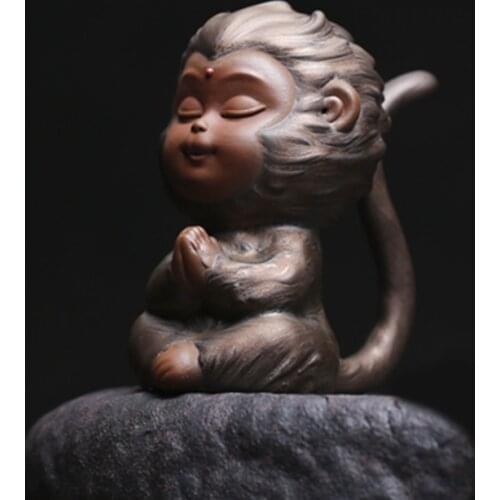 Sun Wukong Gilt Pottery Tea Pet Figurines Tea Ceremony Monkey King Statue Table Decoration Accessories Zen Car Ornament Monks
